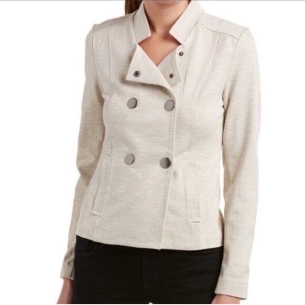 CAbi Charlie Double Breasted Moto Coat Jacket Oatmeal Brown Cream 3028 Sz M - Picture 6 of 11